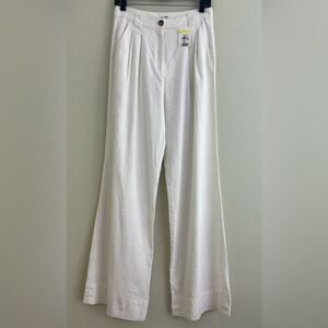 New A.L.C. Linen Blend Pleated Wide Leg Cream Trousers Size 2